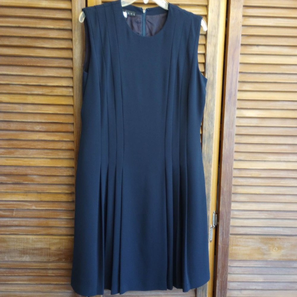 Midnight blue, fully lined  pleated sleeveless dress by MariAnna, size 12.